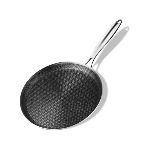 Produktbild: Innerwell Profi Antihaft Crepe Pfanne 28 cm aus Edelstahl, Induktion Crepes Pfanne, pfannkuchenpfanne mit kratzfeste Wabenversiegelung, Omlettpfanne, Edelstahlgriff, PFOA-frei