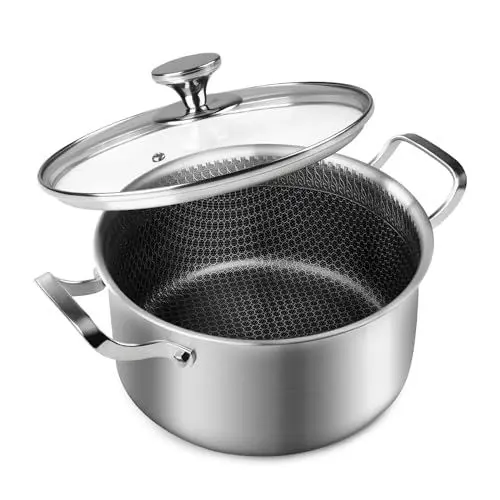 Produktbild: Innerwell Kochtopf Groß 24cm, Premium Edelstahl Topf mit Glasdeckel, Schmortopf mit Waben Antihaftbeschichtung, Induktionsgeeignet, Pfoa Frei (5,6 Liter)