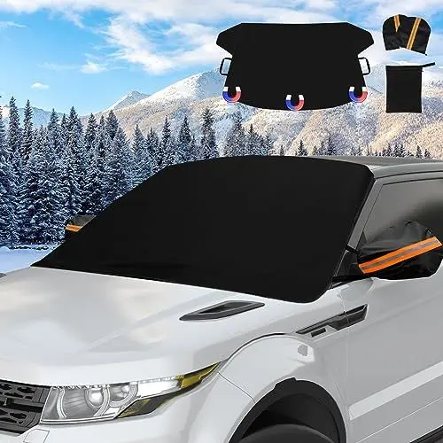 Produktbild: innhom Frontscheibenabdeckung Winter, Scheibenabdeckung Auto Winter, Magnet Fixierung Faltbare Windschutzscheibenabdeckung mit 2 Spiegelabdeckungen für Schnee, Staub, Frost, Hagelschutz (200x120cm)