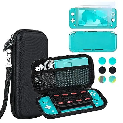 Produktbild: innoAura Zubehörset für NS Switch Lite, inklusive tragbarem Tragekoffer mit 8 Spielkassetten, transparenter TPU-Hülle, 2 Stück HD gehärteter Displayschutzfolie für Switch Lite Zubehör