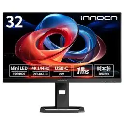 Produktbild: INNOCN 32 Zoll 4K-Monitor, UHD-Mini-LED-Gaming-Monitor, Freesync Premium@Max 144Hz, HDR1000, HDMI, USB-C 90 W, Displayport, integrierter Lautsprecher, Schwarz