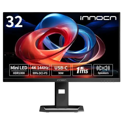 Produktbild: INNOCN 32 Zoll 4K-Monitor, UHD-Mini-LED-Gaming-Monitor, Freesync Premium@Max 144Hz, HDR1000, HDMI, USB-C 90 W, Displayport, integrierter Lautsprecher, Schwarz
