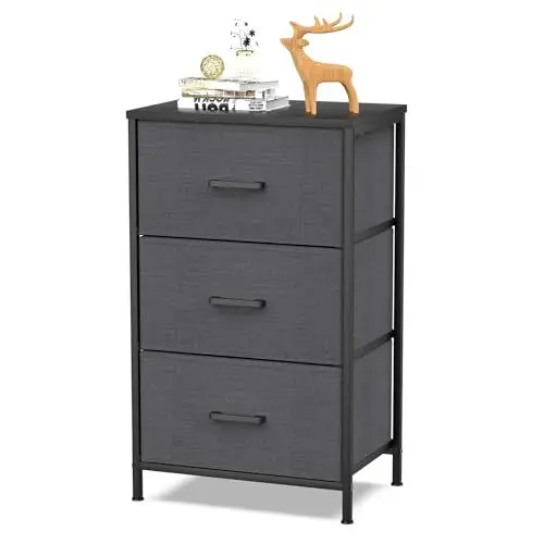 Produktbild: Innotic Nachttisch mit Schublade aus Stoff, Komodenschrank für Schlafzimmer Kommode Flur Wohnzimmer Nightstand Weiss Beistelltisch Multifunktionale Aufbewahrungsschränke, dunkelgrau