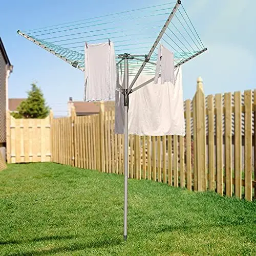 Produktbild: Innotic 4-arm Wäschespinne mit 50M Wäscheleine, Edelstahl, Rostbeständig, mit Bodenhülse Stabil Wäscheständer für Draußen Garten Camping, 50 m