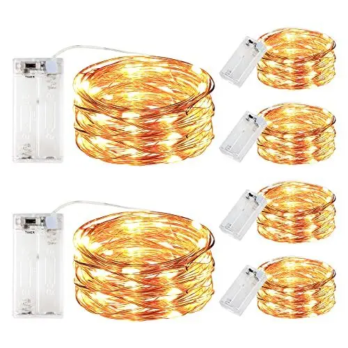 Produktbild: Innotree Aufgerüstet 6er-Pack Lichterketten mit Timer, Batterie Kupfer Drahtlichterkette 3M 30 LEDs Lichterketten Weihnachten Batteriebetrieben Wasserdichte Lichter Flasche Dekoration, Warmweiß