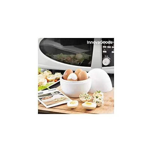 Produktbild: InnovaGoods 8435527813475 Eierkocher für die Mikrowelle mit Rezepten, Aluminium, Weiß