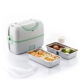 Produktbild: InnovaGoods Beneam Elektrische 3-in-1-Dampf-Lunchbox mit Rezepten, Glatt, grün