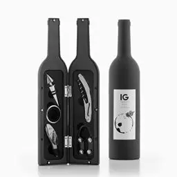 Produktbild: InnovaGoods® Weinflaschen-Set im Eleganten Design, 5-teiliges Weinzubehör, ABS, Edelstahl & Zinklegierung, Magnetverschluss, Ideal als Geschenk, Schwarz, One Size, Edelstahl