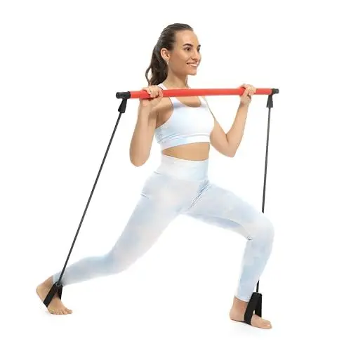 Produktbild: InnovaGoods® Fitnessstange mit elastischen Bändern und Übungsführer Resibar, stärkt die Muskeln und verbessert die Flexibilität, kompaktes und leichtes Design, ideal für das Fitnessstudio.