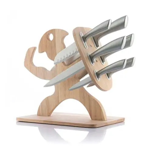 Produktbild: InnovaGoods® Holzmesser-Set Spartan, 7-teilig, schneidet Lebensmittel präzise und sicher, hochwertiges Messerset, Holzständer und elegantes Design, ideal für Zuhause.