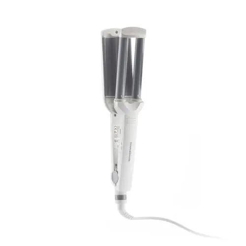 Produktbild: InnovaGoods® Keramikhaarstyler für Wellen Waavio, 55 W Leistung, zum Erzeugen natürlicher und eleganter Wellen, mit Keramikplatte, ideal für zuhause, in Weiß und Grau.