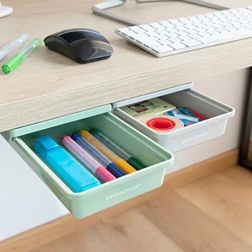 Produktbild: InnovaGoods® Unterstelltisch-Aufbewahrungsschubladen-Set, organisiert den Schreibtisch praktisch und effizient, 2er Pack, kompaktes und leichtes Design, ideal für Zuhause und Büro.