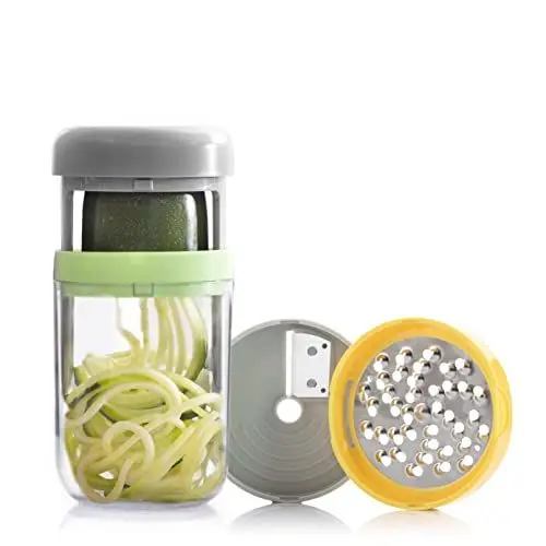 Produktbild: InnovaGoods - 3-in-1 Gemüsespiralschneider und Reibe, Manuell, mit Rezepten, Multifunktional für Gemüse, Obst, Käse, Leicht zu reinigen, Weiß, Polypropylen Edelstahl AS ABS-Kunststoff