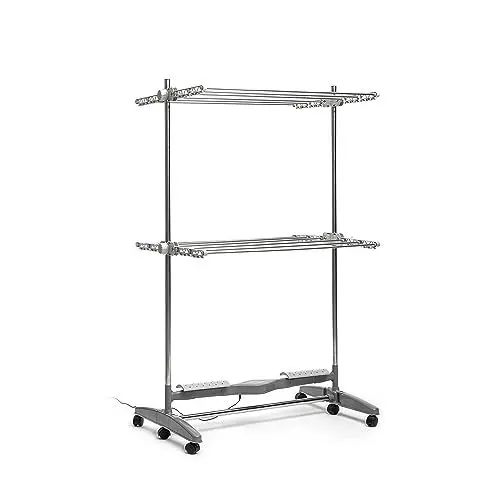 Produktbild: InnovaGoods - Elektrischer Wäscheständer Dryllon, Natürlicher Luftstrom, 12 Stangen, Klappbar, Mit Rädern, Grau, Grande, Acrylnitril-Butadien-Styrol Edelstahl