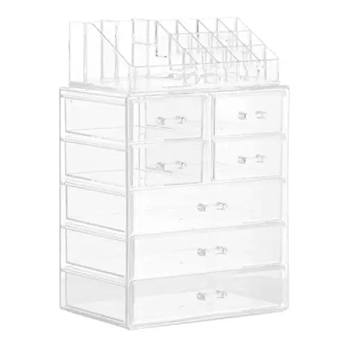Produktbild: InnovaGoods - Make-up Organizer aus Acryl, 7 Schubladen, 16 Fächer, Große Kapazität, Einfache Reinigung, Transparent, 24 x 36 x 16 cm, Kunststoff