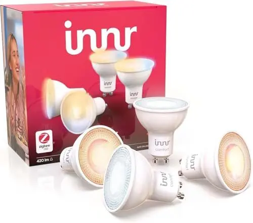 Produktbild: innr GU10 Zigbee Smart Home Lampe, Funktioniert mit Hue* und Alexa (Bridge Erforderlich), Warm- bis Kaltweiß, GU10 Smart LED Spots, 420 Lumen, Dimmbar, 4-Pack
