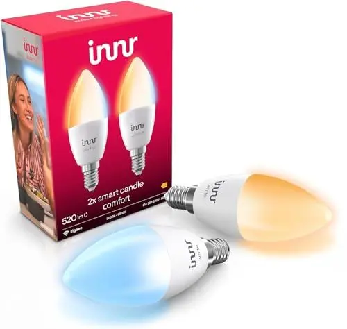 Produktbild: innr Zigbee Smart Lampe E14, funktioniert mit Alexa und Hue* (Bridge erforderlich), Warmweiß bis Kaltweiß, Glühbirne E14 Dimmbar, Smart Home Lampe, 2-Pack