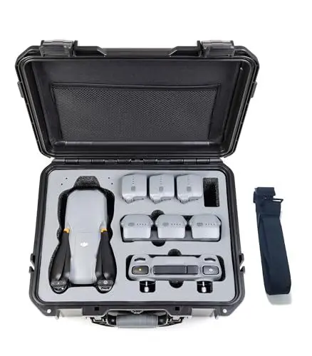 Produktbild: INNVO wasserdichte Koffer für DJI Kamera-Drohne DJI Air 3 / 3S Tasche Kompatibel mit DJI RC/RC 2 / RC-N2 / RC-N1 Hard Case mit Schaumstoffeinsatz, Gummigriff, Strap 36x29x16 cm (schwarz)