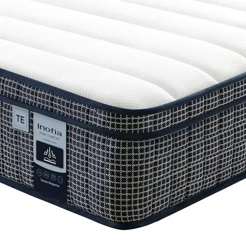 Produktbild: Inofia Matratze 140×200 Tartan-E 7-Zonen Taschenfederkernmatratze mit HermoReg Kühlgel – 28cm Orthopädische Matratze mit Memory Schaum, ÖKO-TEX® 100 Zertifiziert + 100 Nächte Probeschlafen