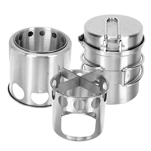 Produktbild: INOOMP 1 Satz Campingkocher-set Sofortig Campingofen Doppelt Tragbar Campingkochgeschirr Kleiner Wasserkocher Mini Herd Campingpfannen Und -töpfe Zelt Kochen Bahnhof Jet Rostfreier Stahl