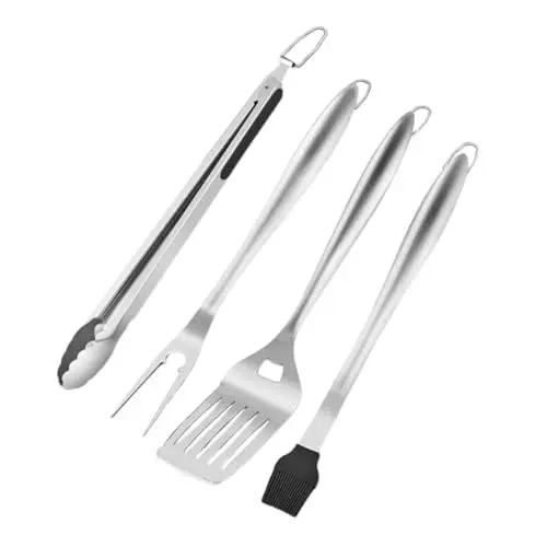 Produktbild: INOOMP 1 Satz Grillwerkzeug Grillreiniger Grillzange Multifunktionaler Grillspatel Outdoor-zubehör Picknick Grillzubehör Für Den Außengrill Grillgabel Einstellen Haushalt Rostfreier Stahl