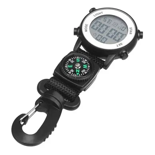 Produktbild: INOOMP 2St Multifunktions-Wanduhr draussen Taschenuhr Kompass Karabiner Uhr spangenuhr Outdoor Uhr wanderrucksack Armbanduhr Herren Taschenuhr für Männer Digitaluhr Zinklegierung Black