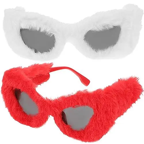 Produktbild: INOOMP 2stücke Teiliges Party-sonnenbrille Aus Plüsch Aesthetic Brille Für Geburtstagsfeiern Modische Brillenprop Für Fotos Schwarze Weiße Varianten Für Events Und Feste