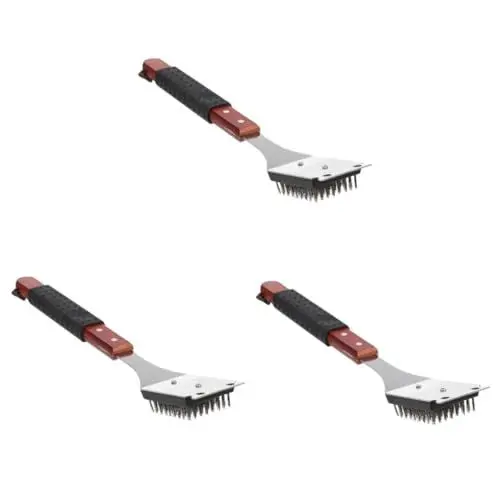 Produktbild: INOOMP 3St BBQ-Grill-Reinigungsbürste tolles BBQ-Tool Grillrostbürste Grill Lange Bürste Grillreinigungsbürste Rostfreier Stahl Grillbürste Gummimanschette Waschmittel Holzgriff rot