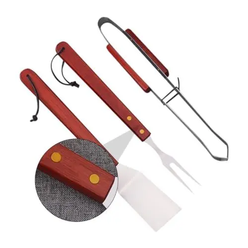 Produktbild: INOOMP Grill-Picknick-werkzeugset Für Den Außenbereich – - Und Schaufelklammer Aus Edelstahl Holzgriff Grillutensilien