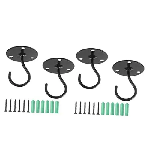 Produktbild: INOOMP 4 Stück Deckenhaken aufhängehaken hebehaken hanger hook wall hooks hängende Pflanzenhalterung Laternen dekorativ im Freien Premium-Haken Hängende Pflanzenhaken Schmiedeeisen Black