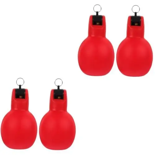 Produktbild: INOOMP 4 Stück Outdoor-Pfeife Wandern Squeeze Whistle Notfall-außenpfeife Multifunktionspfeife Überlebenspfeife in Der Hand Überlebenspfeife Im Freien Notpfeife Pfeife Werkzeug PVC Rot