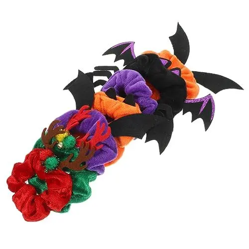 Produktbild: INOOMP 7st Fledermaus-haargummis Elastische Bommeln Haarstyling-zubehör Gruselige Haargummis Elastische Haargummis Halloween-haarband Dehnbares Haarseil Schmücken Flanell Fräulein Mädchen