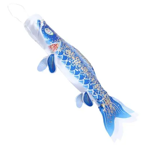 Produktbild: INOOMP Japanische Karpfen-Flagge Segelfisch Windsack 66 Cm Koi-Karpfen Dekorative Windsäcke Fischflagge Karpfen-Streamer Japanische Windsack-Flaggen Hängende Türdekoration Feldband Blau