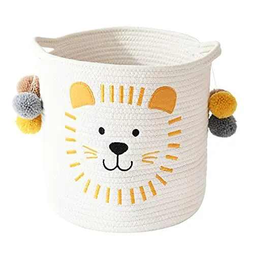Produktbild: INough Aufbewahrungskörbe aus Baumwollseil mit Griffen, Aufbewahrungskorb für Babys Kinder Spielzeugkorb Geschenke Korb Kinderzimmer für Regale Badezimmer Bad Wickeltisch Organizer (Löwen)