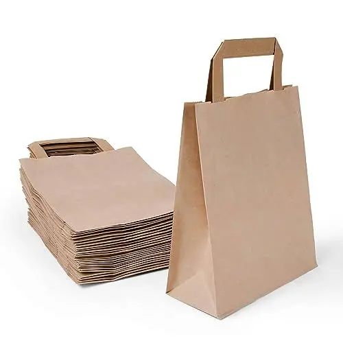 Produktbild: Inoverse 250 Stück Papiertragetaschen, Geschenktüten, 18+08x22 cm Papiertüten mit Henkel, Braun Kraftpapier Tüten, Papier Tragetasche, Papiertaschen, Papiertüten Klein