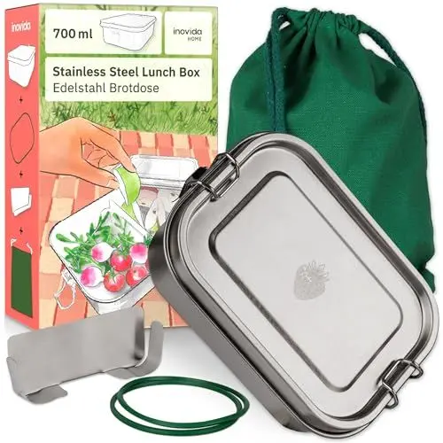 Produktbild: Inovida Auslaufsichere Lunchbox Edelstahl : Premium Brotdose 700ml mit Fächern – Lunchbox für Erwachsene und Kinder – Spülmaschinenfest, Auslaufsicher, Plastikfrei – Brotdose für Schule und Arbeit