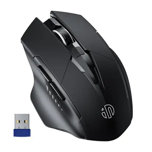 Produktbild: inphic Maus kabellos wiederaufladbare, 2,4G optische funkmaus mit USB-Nano-Empfänger für Laptop, PC, Computer, MacBook, 6 Tasten, Schwarz