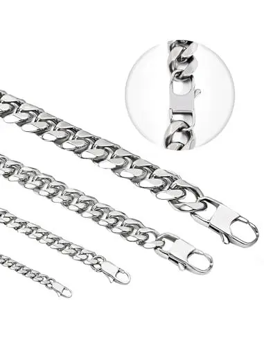 Produktbild: Inscca Kette Herren Halskette Jungs Silber Edelstahl Panzer Kubanische Kurz Panzerkette für Junge Ketten Dünn Choker Damen Cubane 50 cm 6 mm