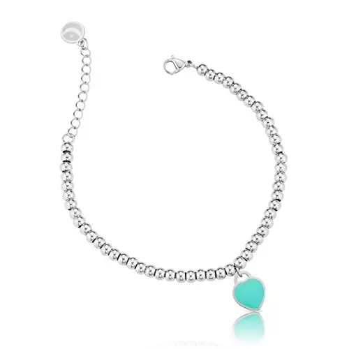 Produktbild: inSCINTILLE Kugeln Armband Herz Damen Edelstahl Verstellbare Länge und Geschenkbox (Wasser Grün)