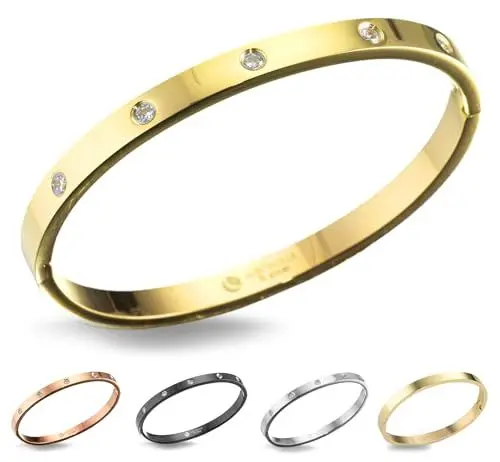 Produktbild: inSCINTILLE Schmuck Damen Armreif Edelstahl Zirkonia einfache Stil Liebe Armband 4/6/8mm mit Schließe Armspange Gravur, Gold/Silber/Schwarz, Inklusive Geschenkbox