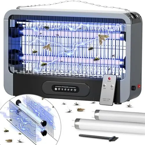 Produktbild: MJUM Insektenvernichter Doppelseitiges Elektrischer Insektenfalle Mückenlampe,20W 3500V Elektrischer Mückenvernichter Fliegenfalle mit Timer&Fernbedienung für Innenräume,Garten,Zwei Ersatzlampen