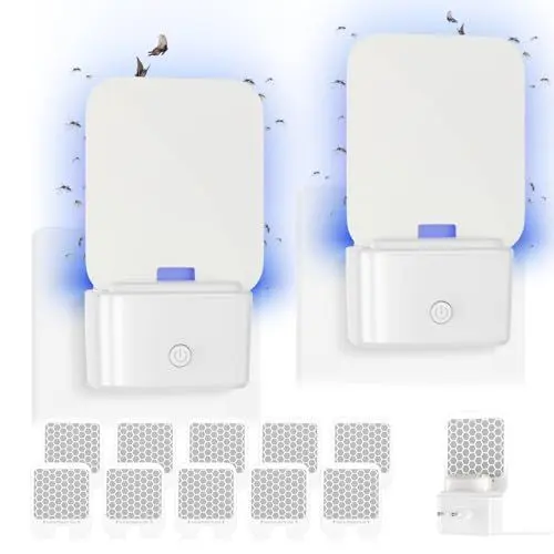 Produktbild: Insektenvernichter Elektrisch, Fliegenfalle Innenbereich Plug in 2 Stück Mückenschutz für den Heimgebrauch mit klebrigen Pad Insektenfänger für Fruchtfliegen, Moskitos, Mücken, Motten, Weiß