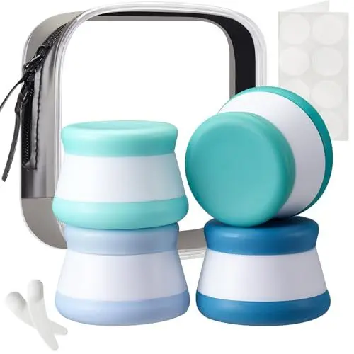 Produktbild: INSFIT 4 Stück Döschen, FDA zugelassene 20ml Silikon-Cremedosen, Reisegrößenbehälter mit Deckeln, 4er-Pack BPA-freie, auslaufsichere Reiseaccessoires für Flüssig-Lotion mit Etiketten und Mini-Spateln