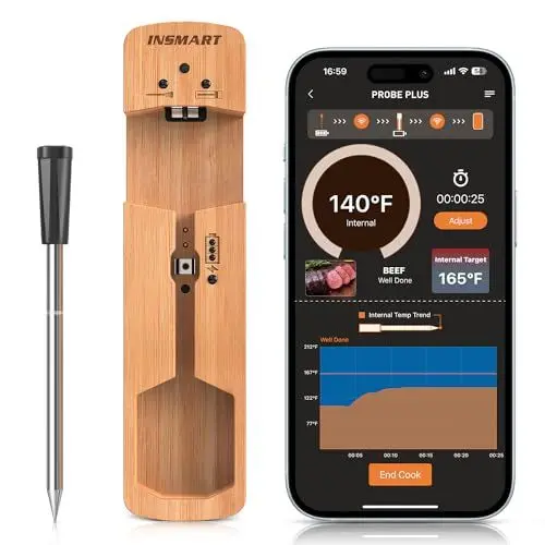 Produktbild: INSMART Bluetooth Fleischthermometer, Wireless Smart Meat Thermometer, Grillthermometer für BBQ, Backofen, Grill, Küche, Räucherofen, Rotisserie