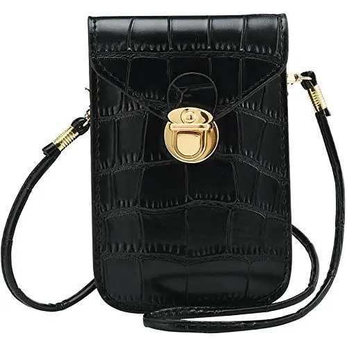 Produktbild: INSOUR Damen Handy Umhängetasche, PU Leder Frauen Klein Tasche Retro Geldbörse reisepass Handytasche mit Verstellbar Schultergurt für Handy unter 6.5 Zoll (Schwarz)