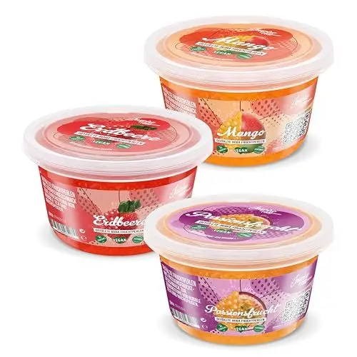 Produktbild: INSPIRE FOOD Bubble Tea Perlen Set - 3er-Pack Popping Boba Fruchtperlen | Erdbeer, Mango, Maracuja |Tapioka Perlen 100% vegan und glutenfrei, ohne künstliche Farbstoff, je 450g