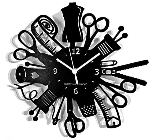 Produktbild: Instant Karma Clocks Wanduhr mit Maschine zum Nähen Nähmaschine Liebhaber Motiv Kunstuhr Nähset Stickerei Schneiderei, Schwarz, 30x30cm