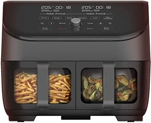 Produktbild: Instant Vortex Plus Doppelkorb mit ClearCook - 7.6L Digitale Heißluftfritteuse, Schwarz, 8-in-1 Smarte Programme , Backen,Braten, Grillen, Dehydrieren, Aufwärmen, XL Kapazität -1700W,Schwarz - 7.6l