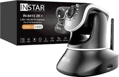 Produktbild: INSTAR IN-8415 2K+ schwarz - LAN/PoE/WLAN Überwachungskamera mit KI (AI) - steuerbare IP Kamera - WPA3-2,4 und 5Ghz WiFi - Verwendung im Innenbereich - PIR - PTZ - HomeKit - MQTT