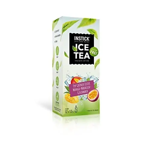 Produktbild: INSTICK Zuckerfreies Instant-Getränk (Eistee Mango & Maracuja) - 1 Packung für 12 x 1,5-2,5 L- Veganes Getränkepulver Kalorienarm & Vitamin C - Instant-Pulver